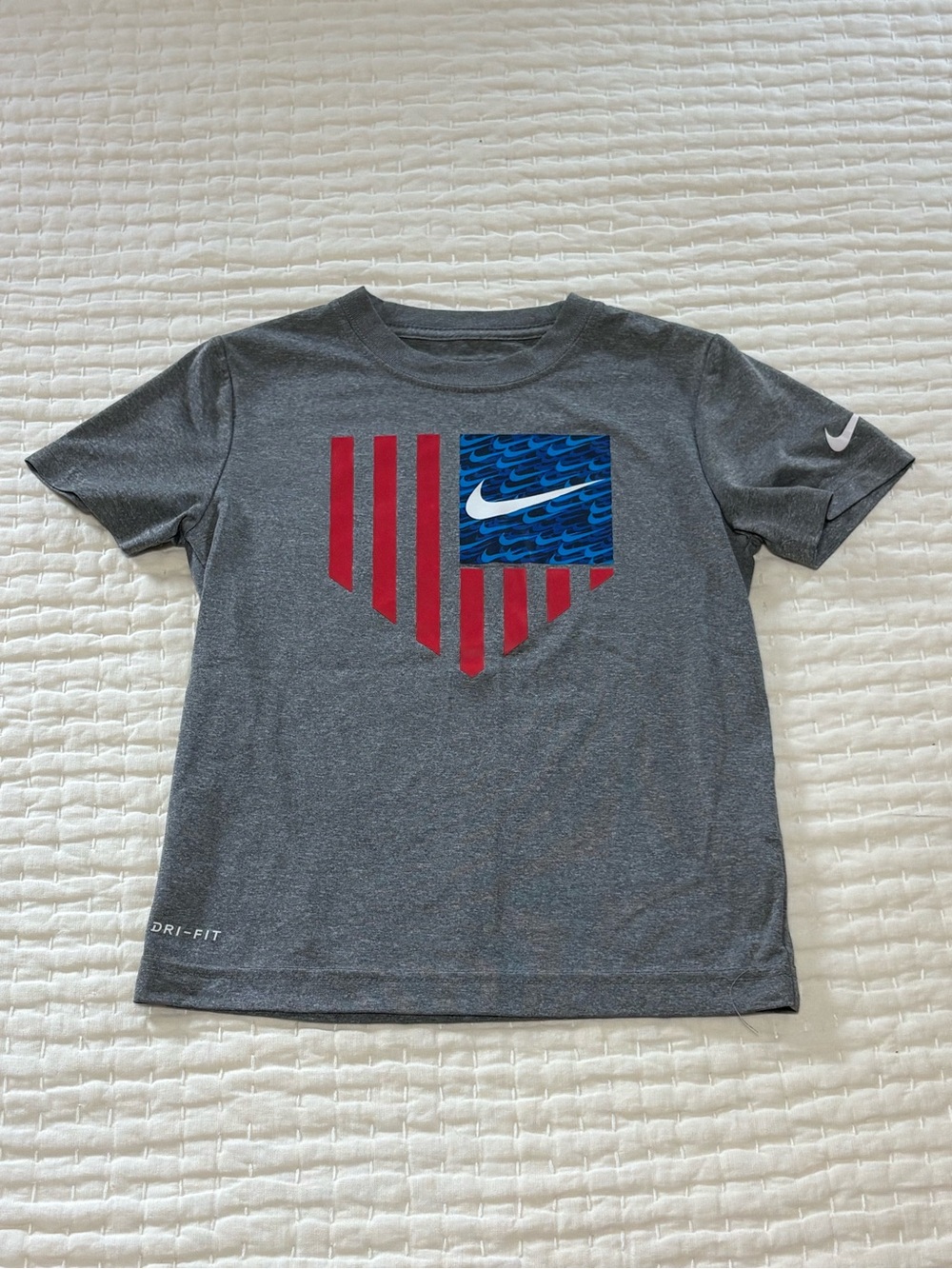 Nike Boys Gray Short-Sleeve Dri-FIT Tee with Red & Blue Graphic